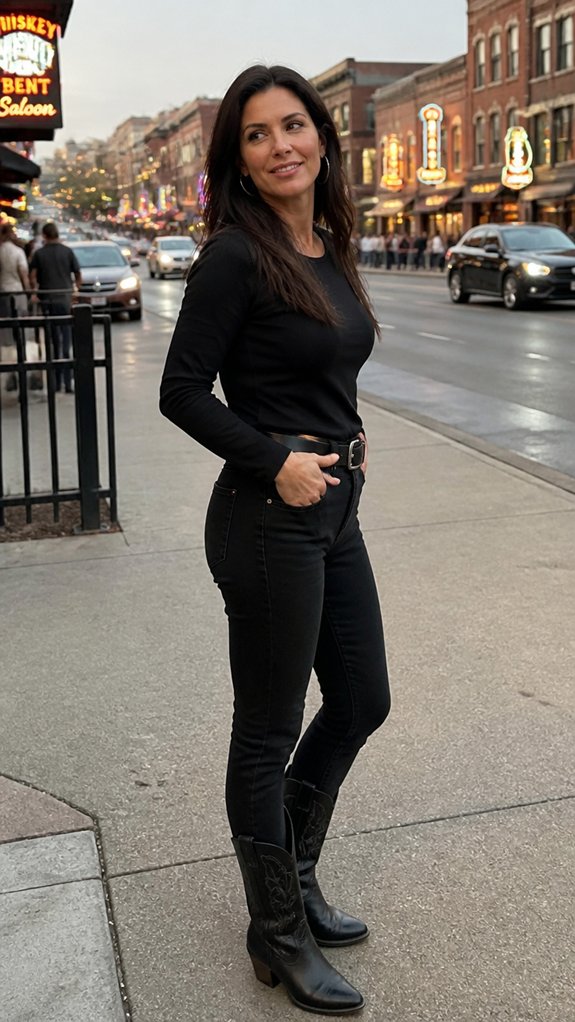all black sleek cowboy boots