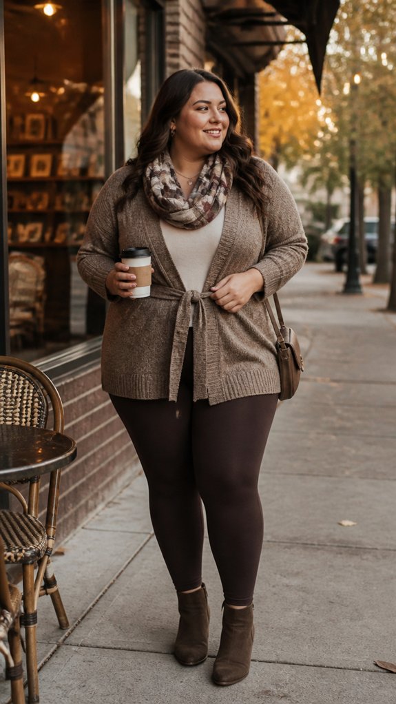 belted cardigan with leggings