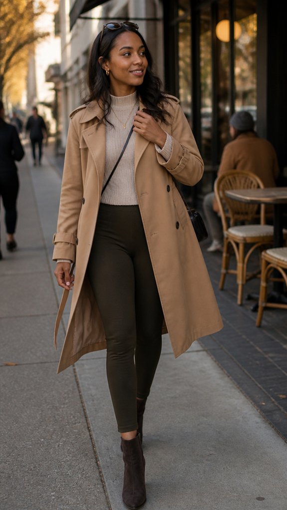 belted trench over leggings