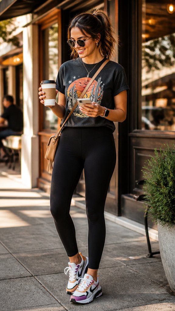 black leggings graphic tee
