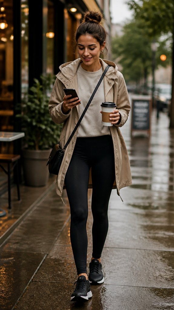 casual polished black leggings ensemble