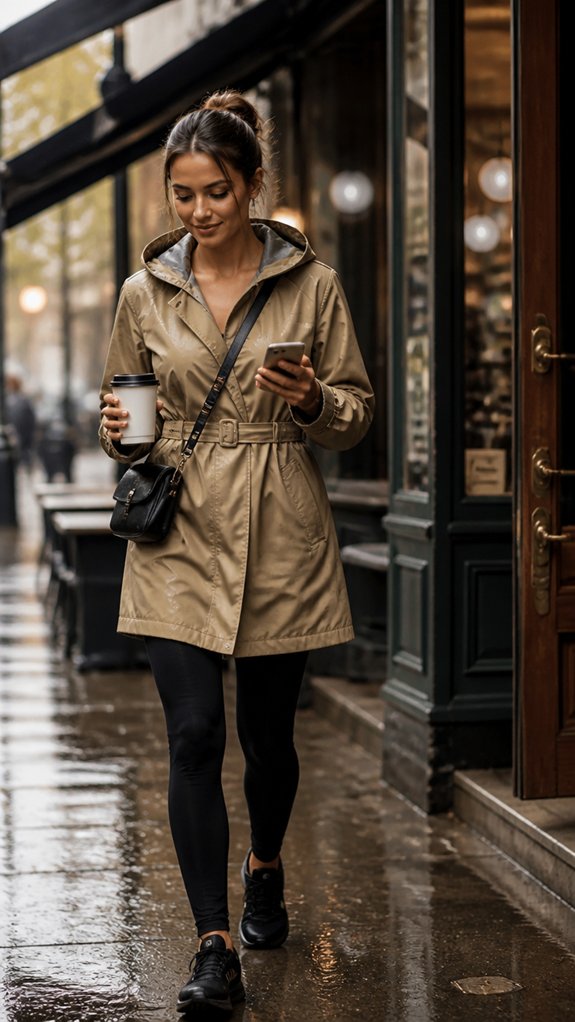 cinched mid calf waterproof trench