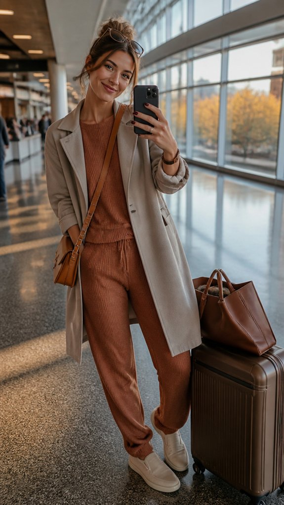 coordinated neutral knit travelwear