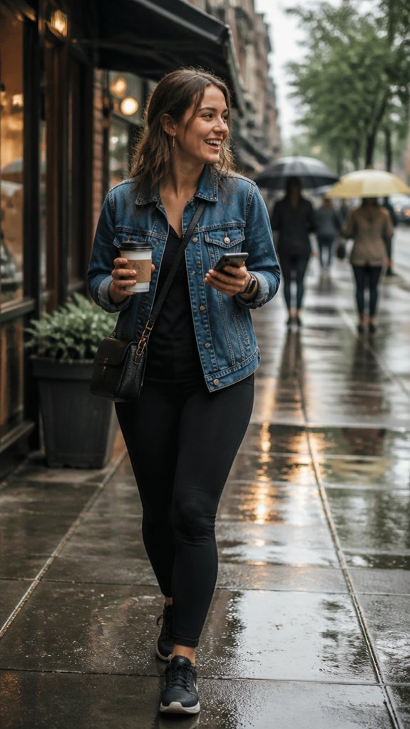 denim jacket over leggings