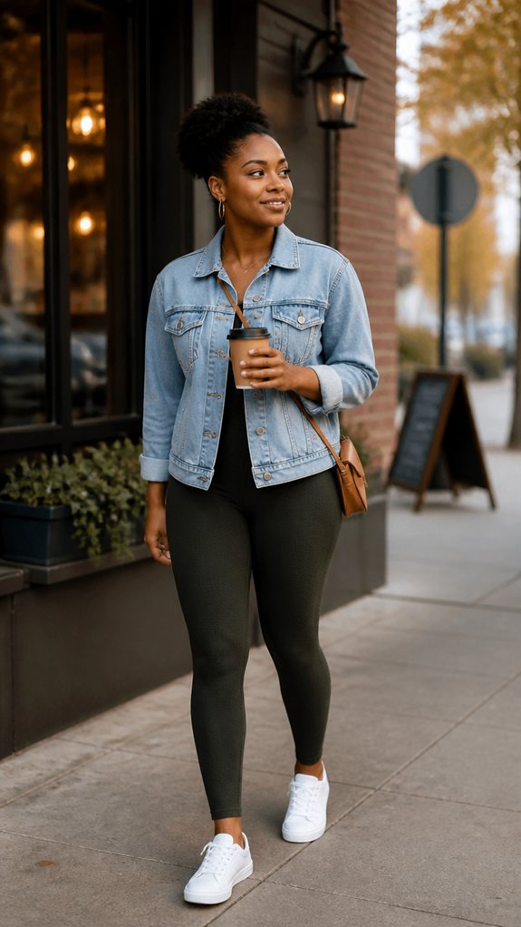 denim jacket with leggings