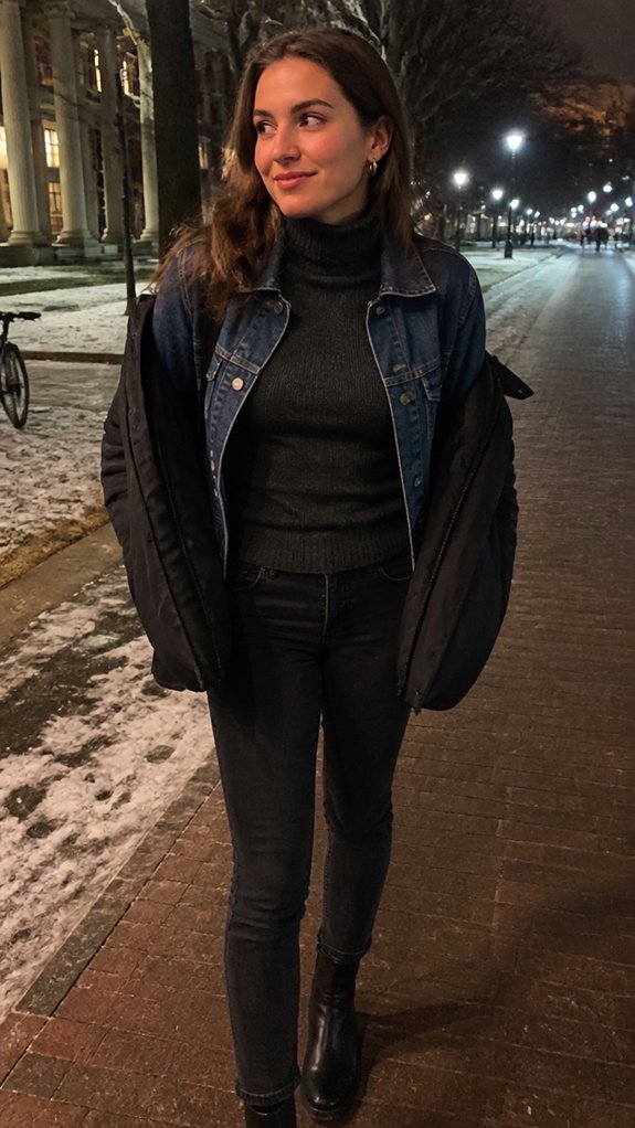 denim jacket with turtleneck