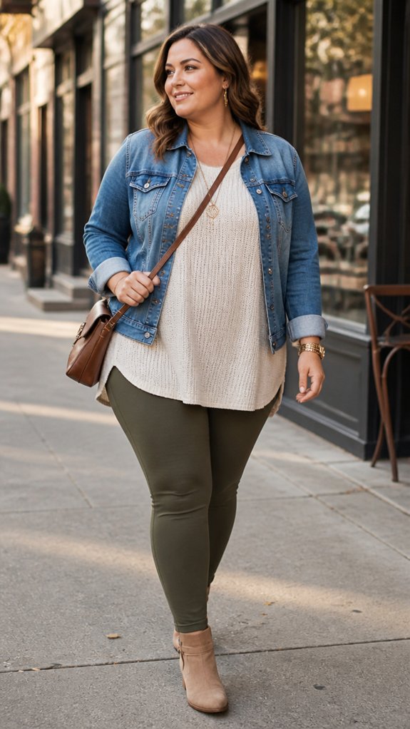 denim layered hip smoothing outfit