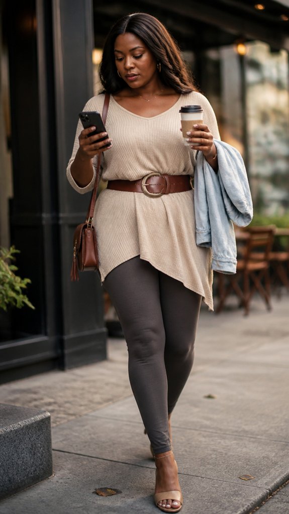 faux leather leggings belted tunic