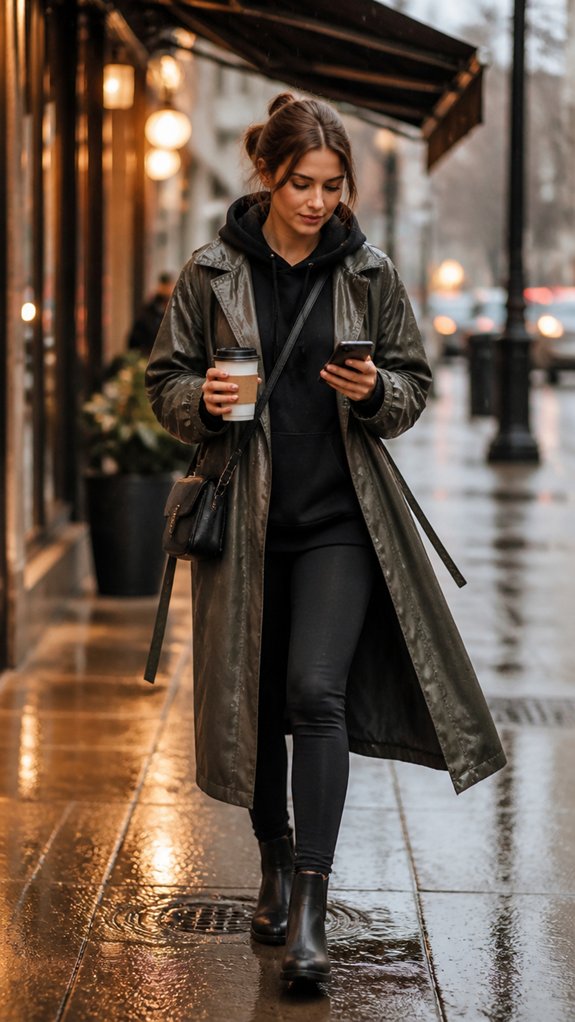 hoodie layered under longcoat