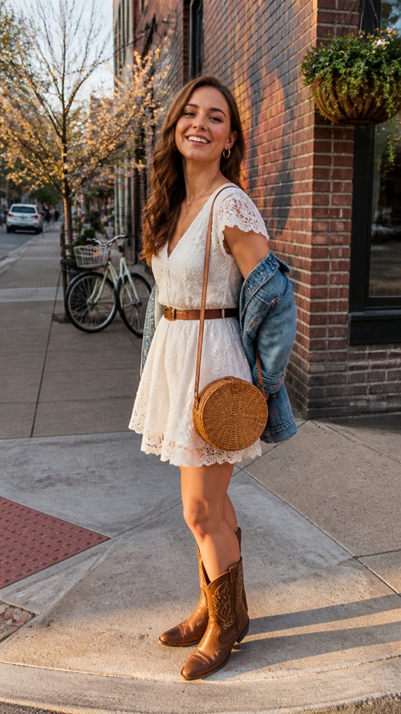 lace slip dress with cowgirl boots