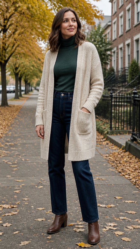 layered belted cardigan ensemble