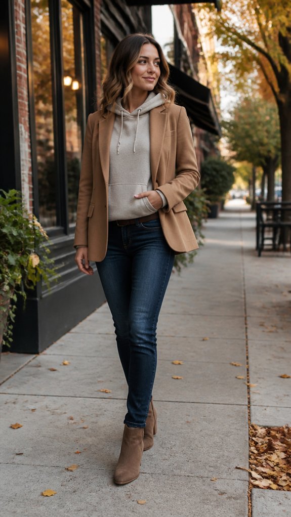 layered hoodie with blazer