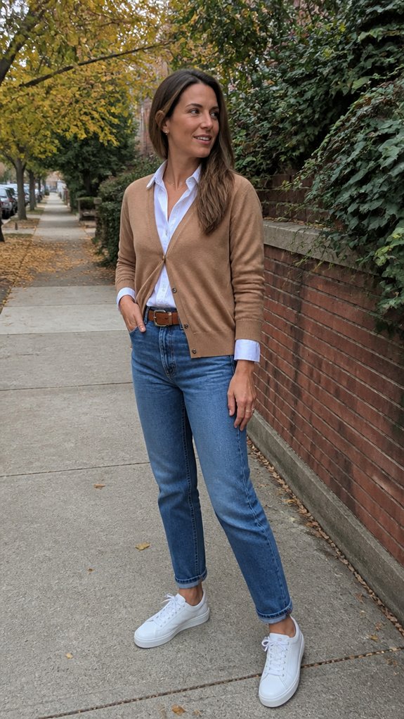 layered softened button down styling