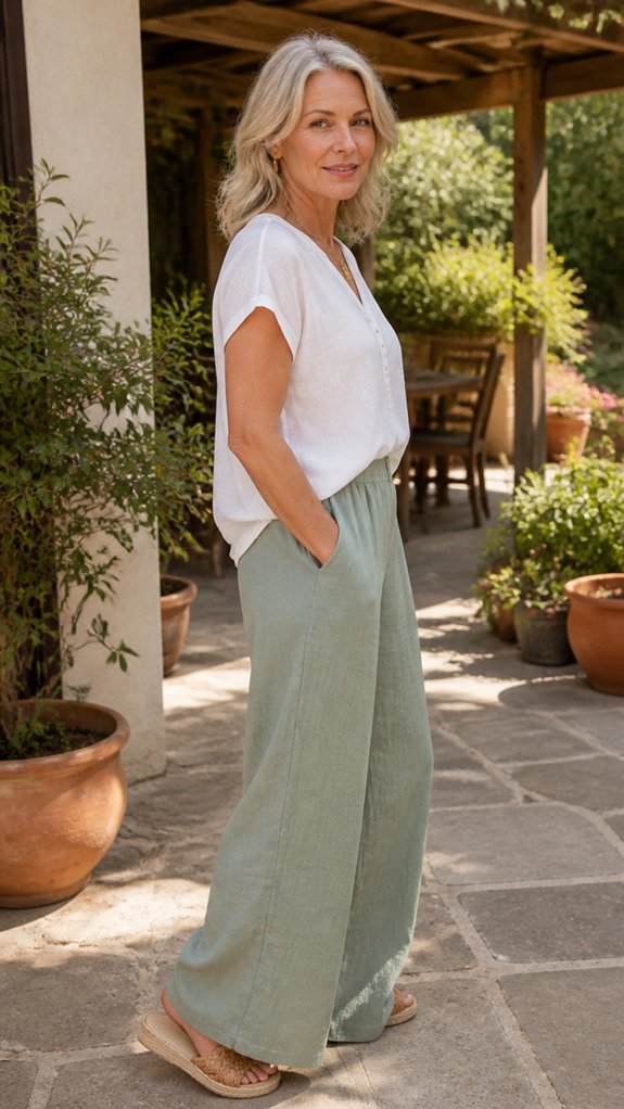 linen palazzos with breezy blouses