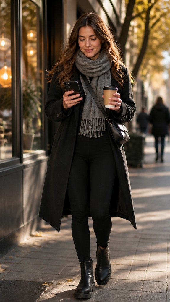 long coated black leggings ensemble