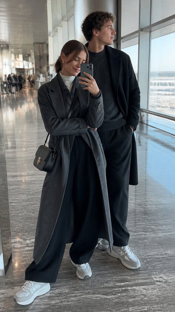 monochrome neutrals with sneakers