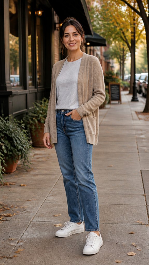 oversized cardigan fitted tee