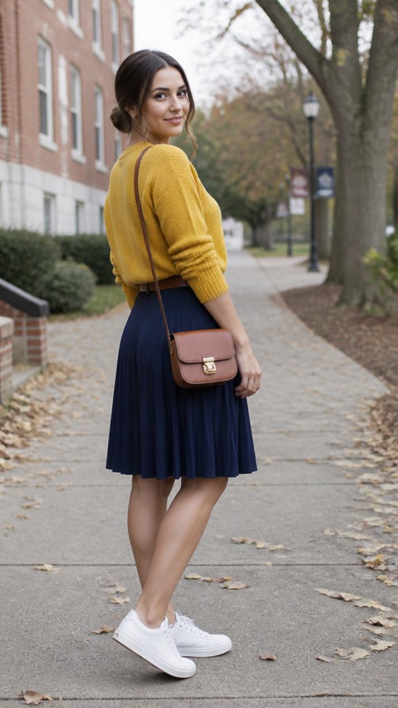 pleated midi and comfortable skirts