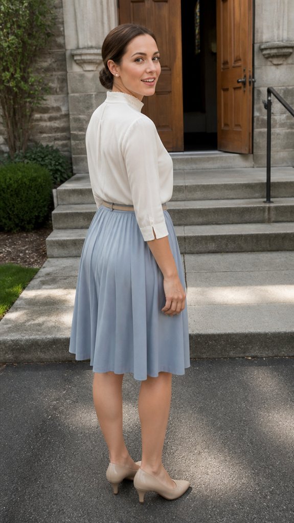 pleated skirts with modest blouses