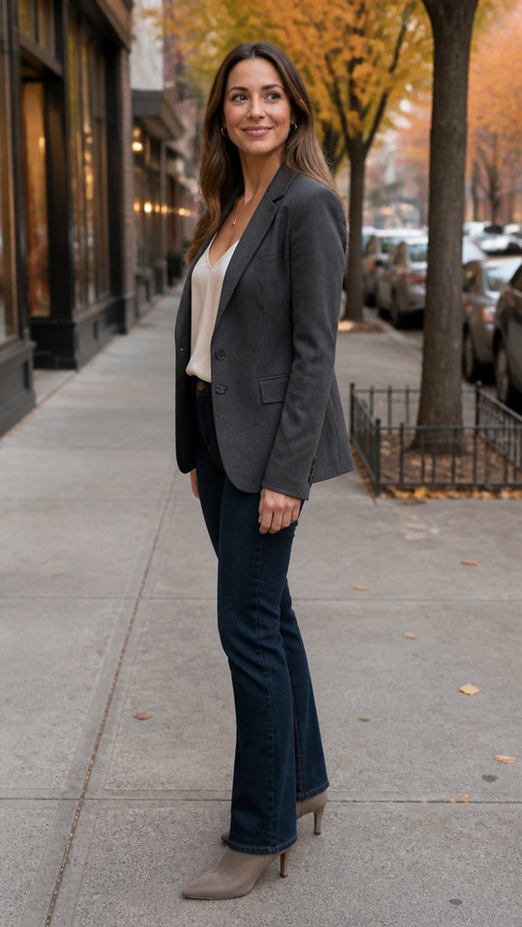polished blazer with dark denim