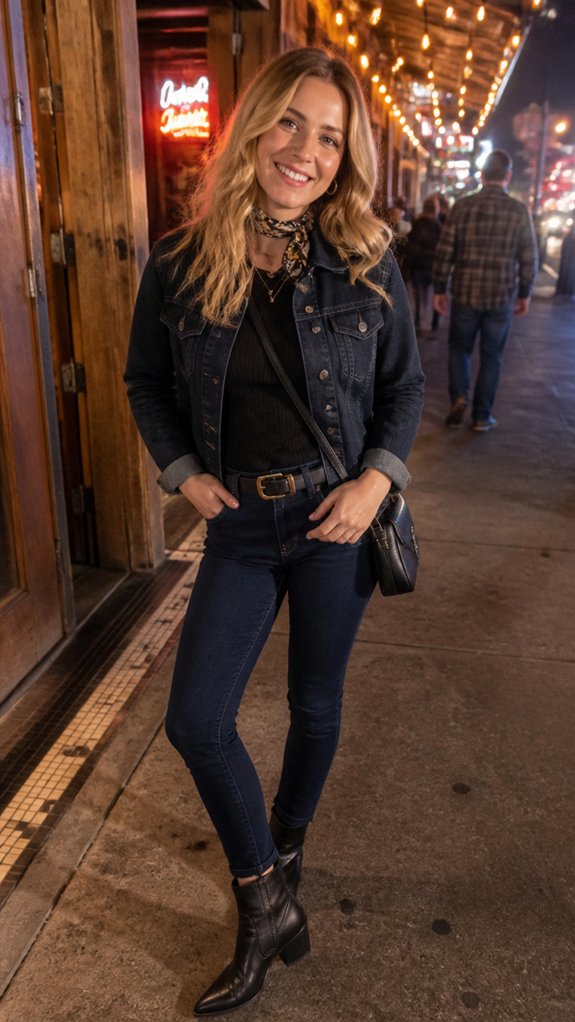 polished vintage denim ensemble