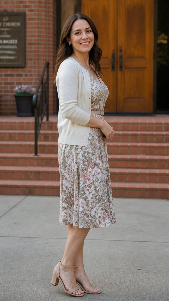 refined tea length floral dresses