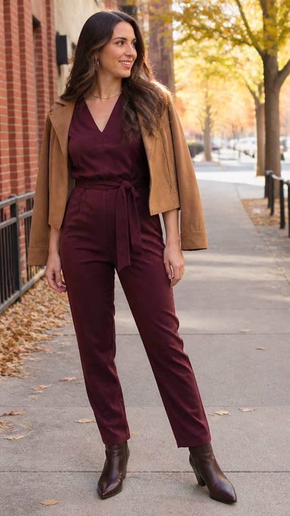 rich textured jumpsuit with belt