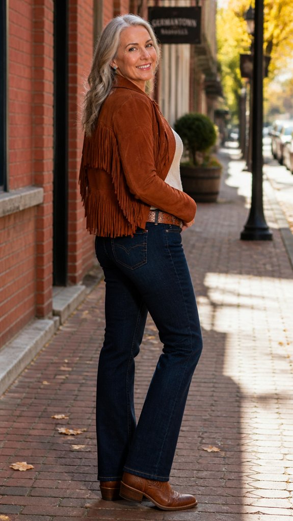 rust denim boots scarves