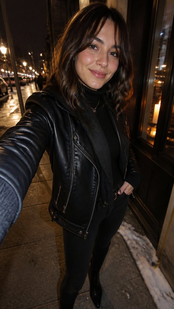 satin and faux leather layering