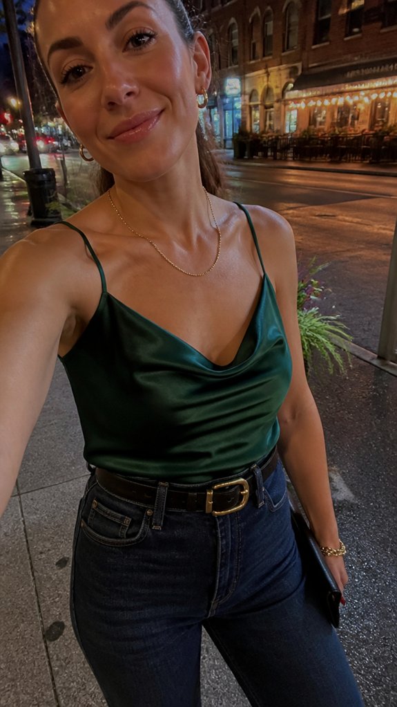satin camisole with denim