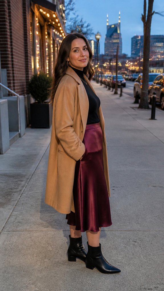satin midi skirt romance