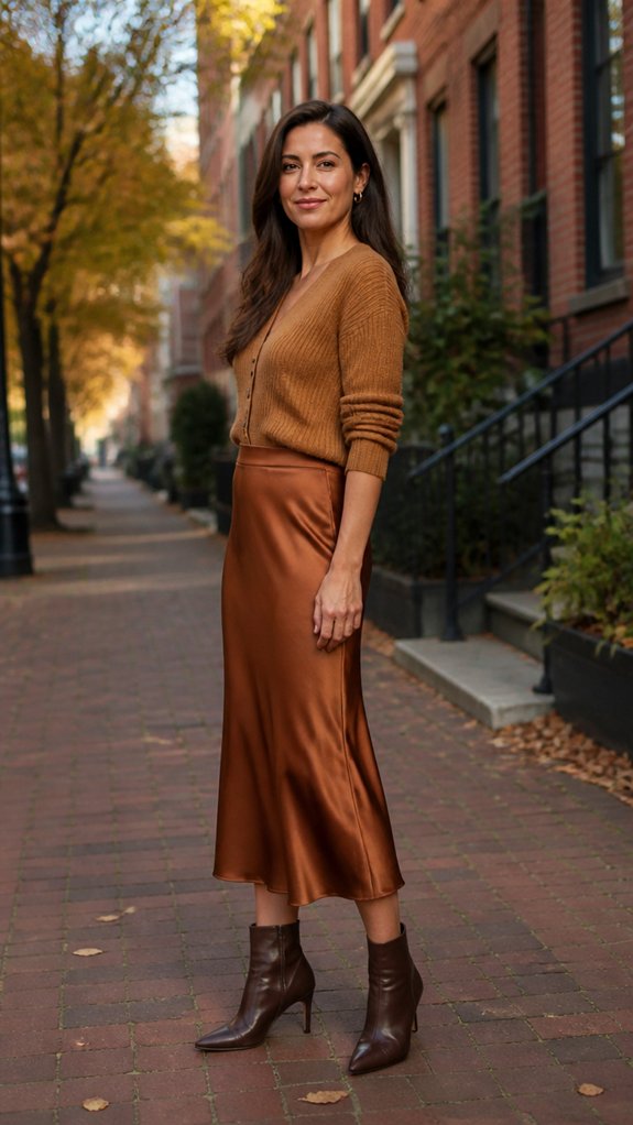 satin skirt with cardigan