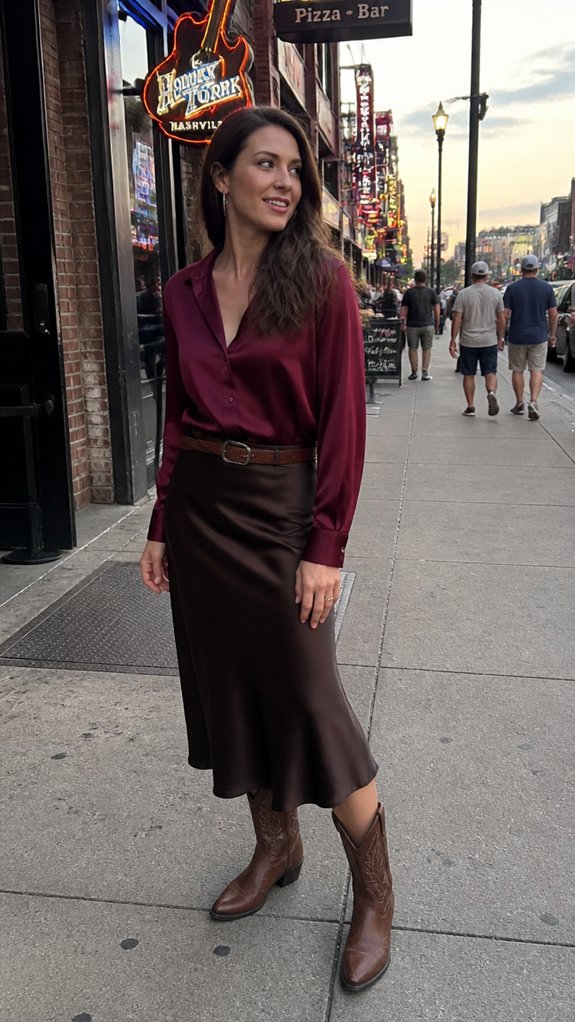 satin slip skirt with boots
