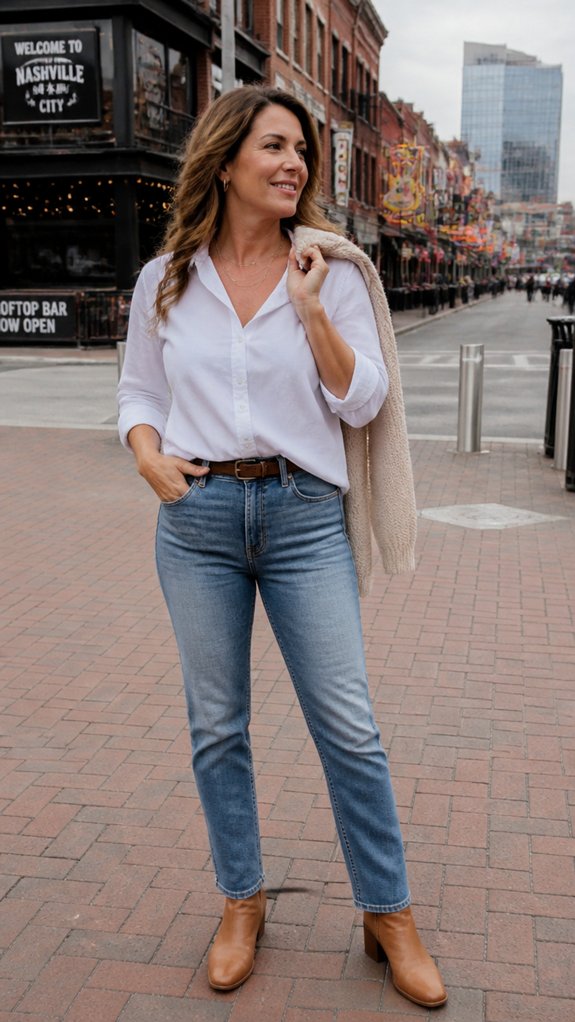 silky button downs tucked in