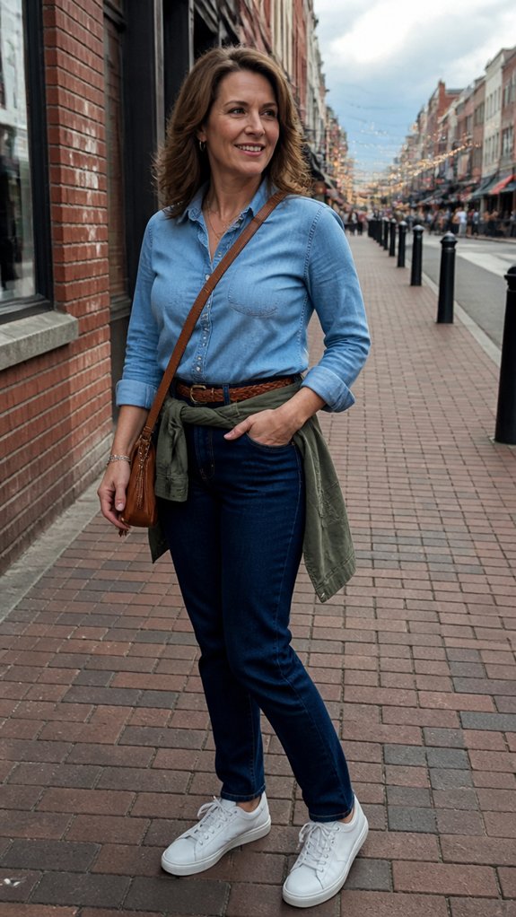 soft blouse straight leg jeans