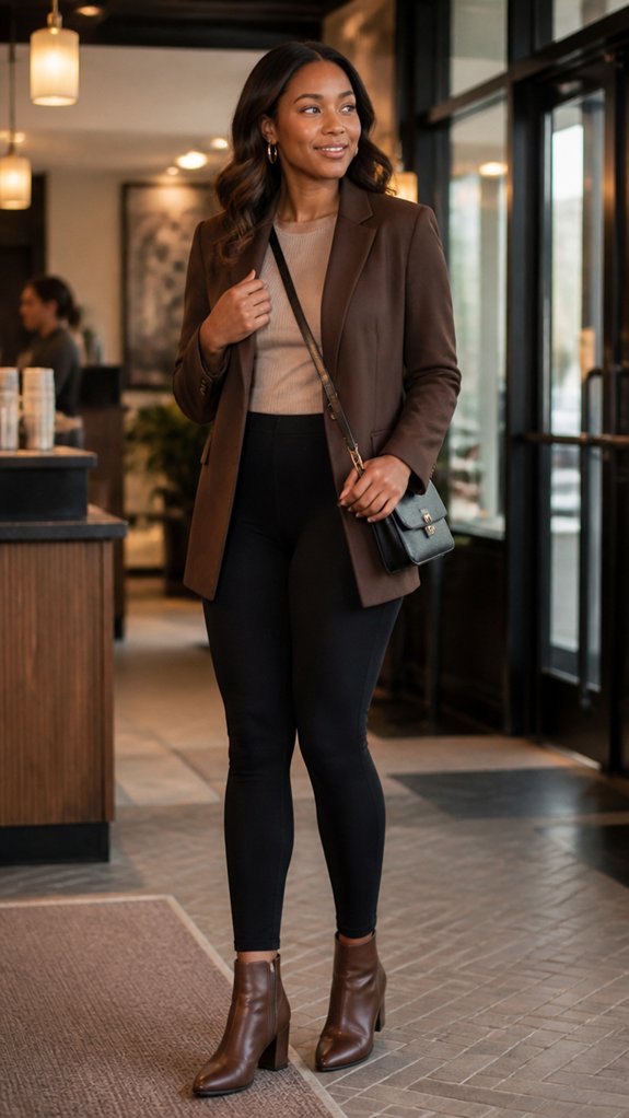 tailored blazer heels leggings