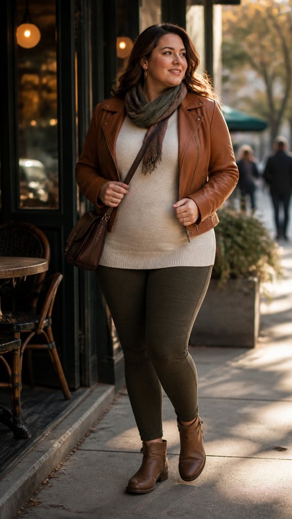 textured leggings with structured jacket