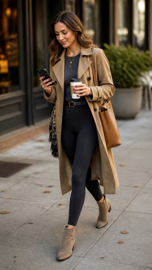 trench coated leggings polished officewear