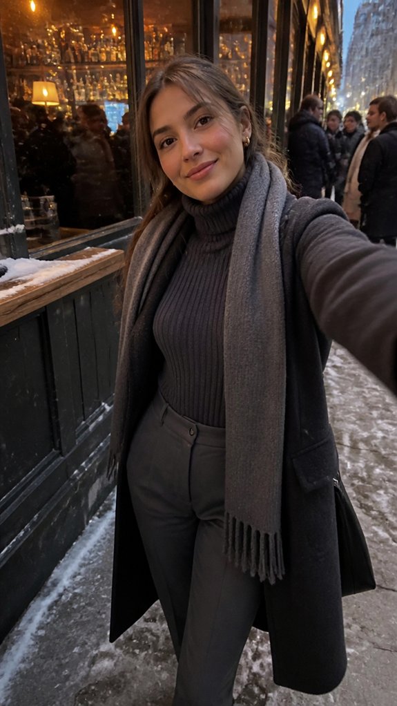 tucked turtleneck with tailored trousers