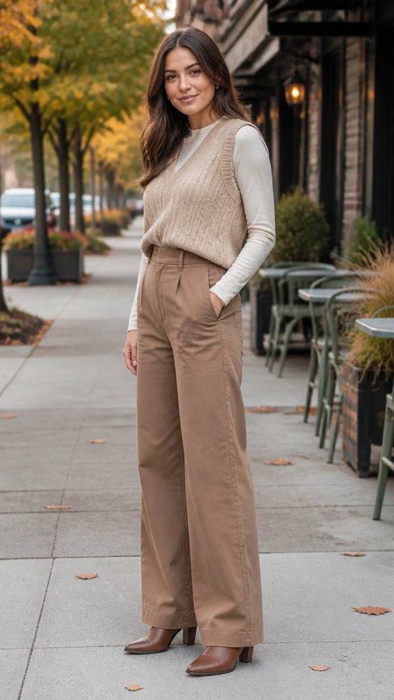 wide leg pants with vest