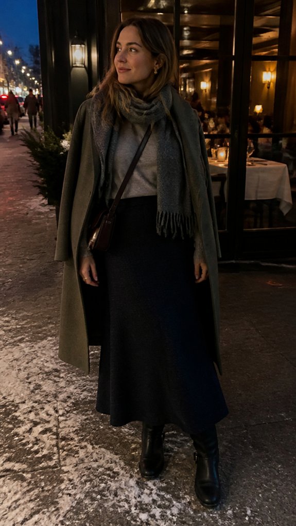 wool pleated skirt ensemble