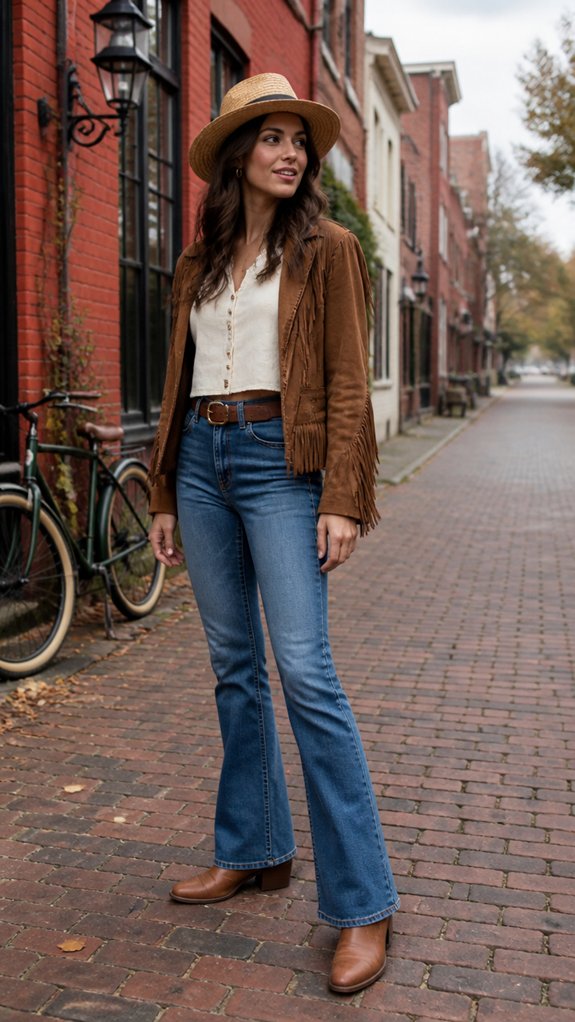 worn denim floral boots